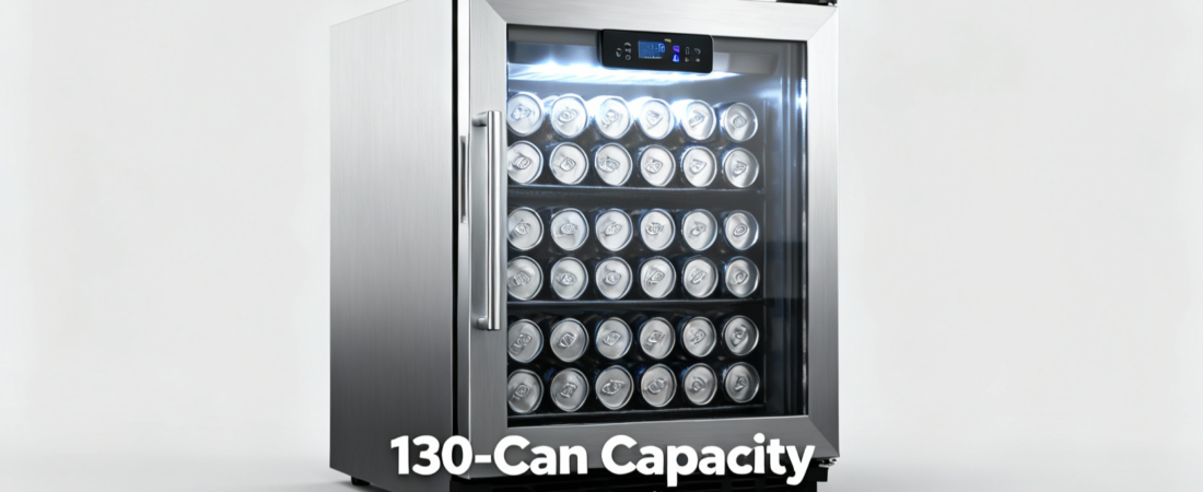 Premium Compact Beverage Fridge: 130-Can Capacity & Smart Cooling