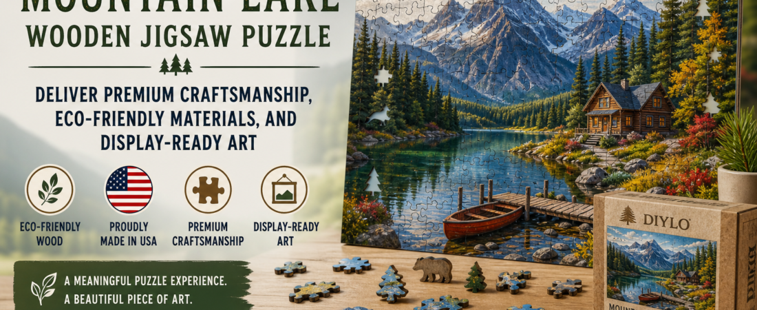 How USA made puzzles like the Mountain Lake Wooden Jigsaw Puzzle deliver premium craftsmanship, eco-friendly materials, and display-ready art