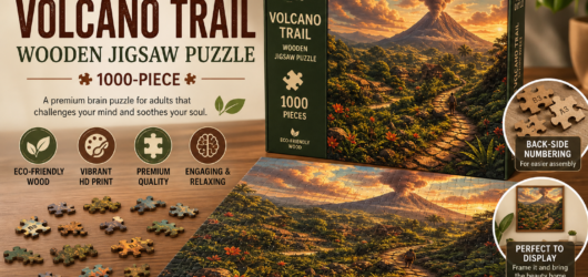 Brain puzzles: Volcano Trail Wooden Jigsaw Puzzle (1000-piece) — eco-friendly wood, back-side numbering, assembly & display tips